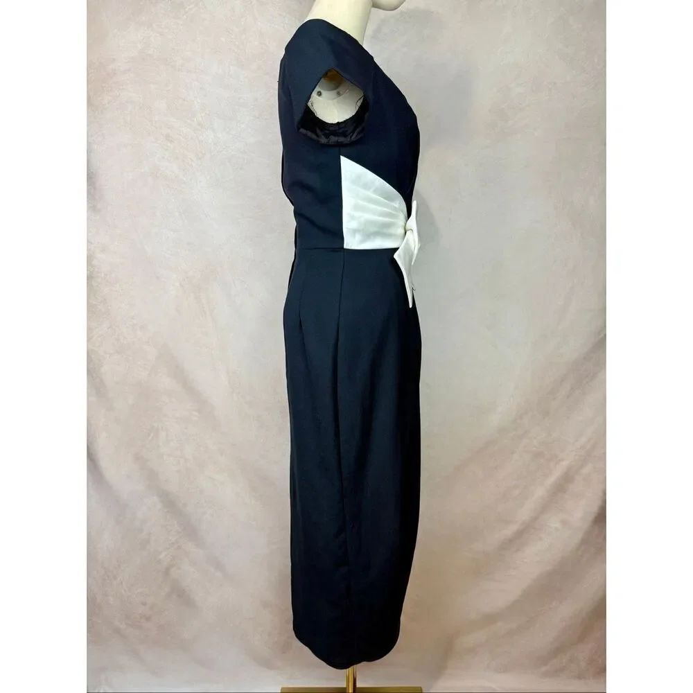 Vintage 1980s 1990s Black Bow Front Dress Off The Shoulder Chic Elegant S/M - Picture 5 of 8